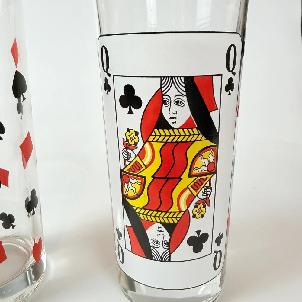 Playing‎ Card Highball Glasses Italy set of 2 King Hearts Queen Clubs 2pc 4382